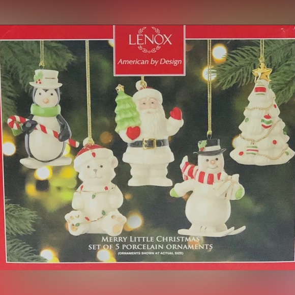 Lenox Merry Little Christmas 5 Ornament SetGold Plated Original Boxes